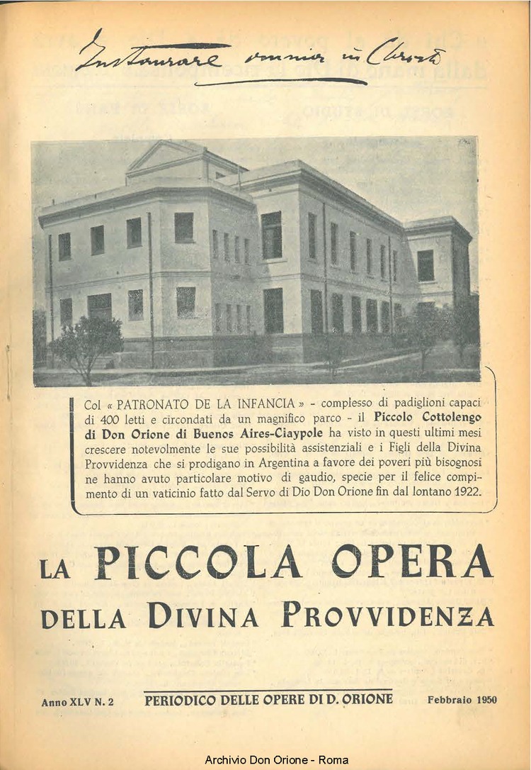 La piccola Opera della Divina Provvidenza, 45, 02, 01-02-1950, pagina 1