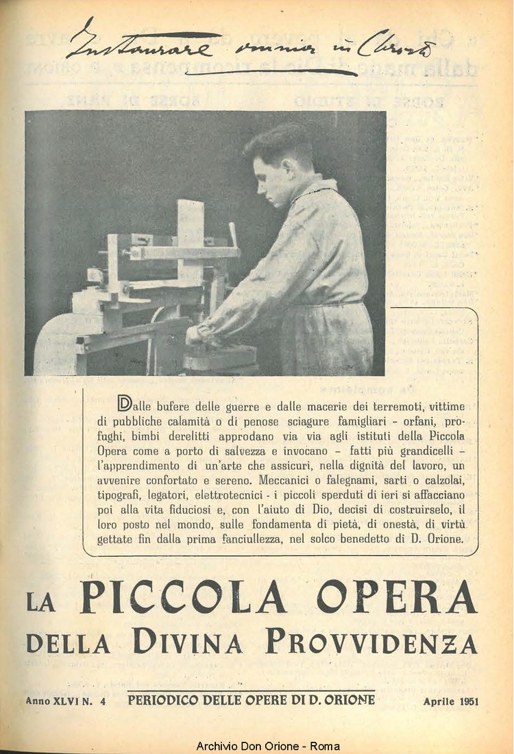 La piccola Opera della Divina Provvidenza, 46, 04, 01-04-1951, pagina 1