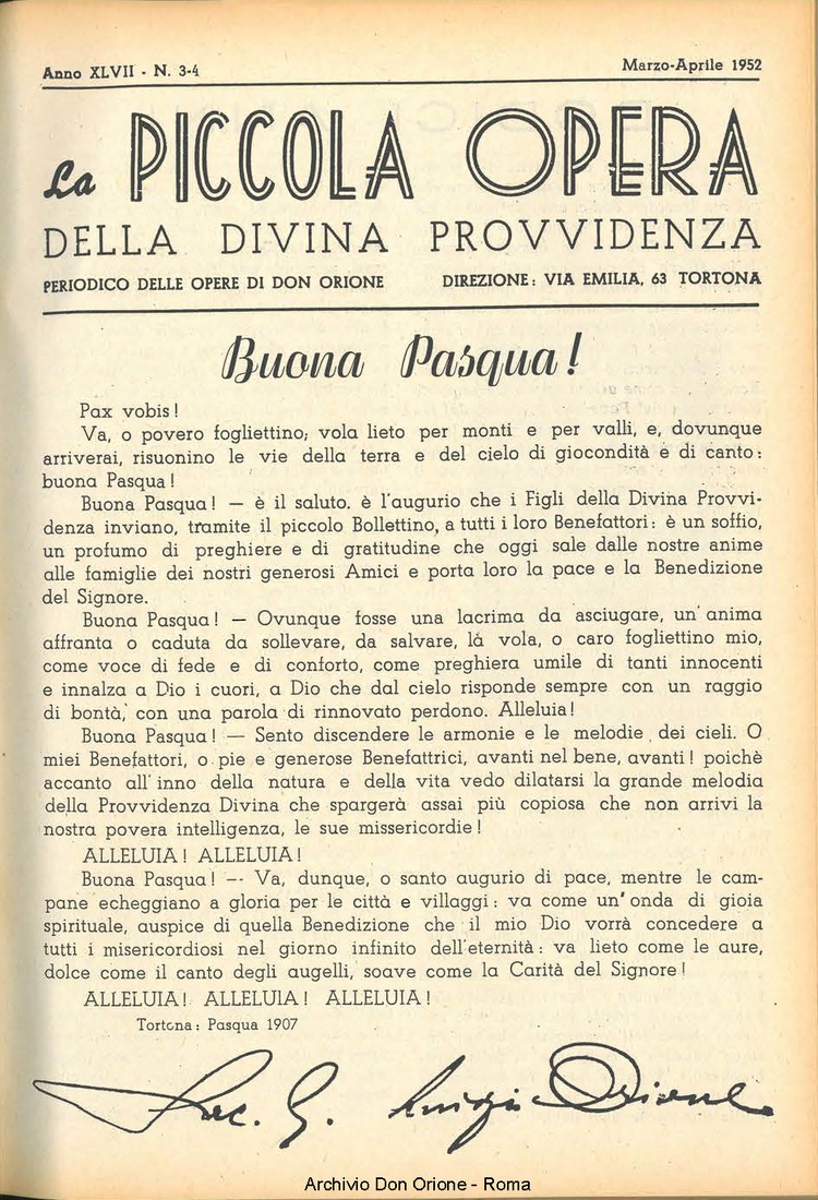 La piccola Opera della Divina Provvidenza, 47, 03_04, 01-04-1952, pagina 1