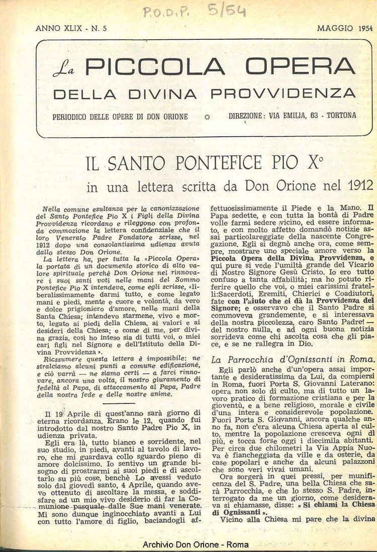 La piccola Opera della Divina Provvidenza, 49, 05, 01-05-1954, pagina 3
