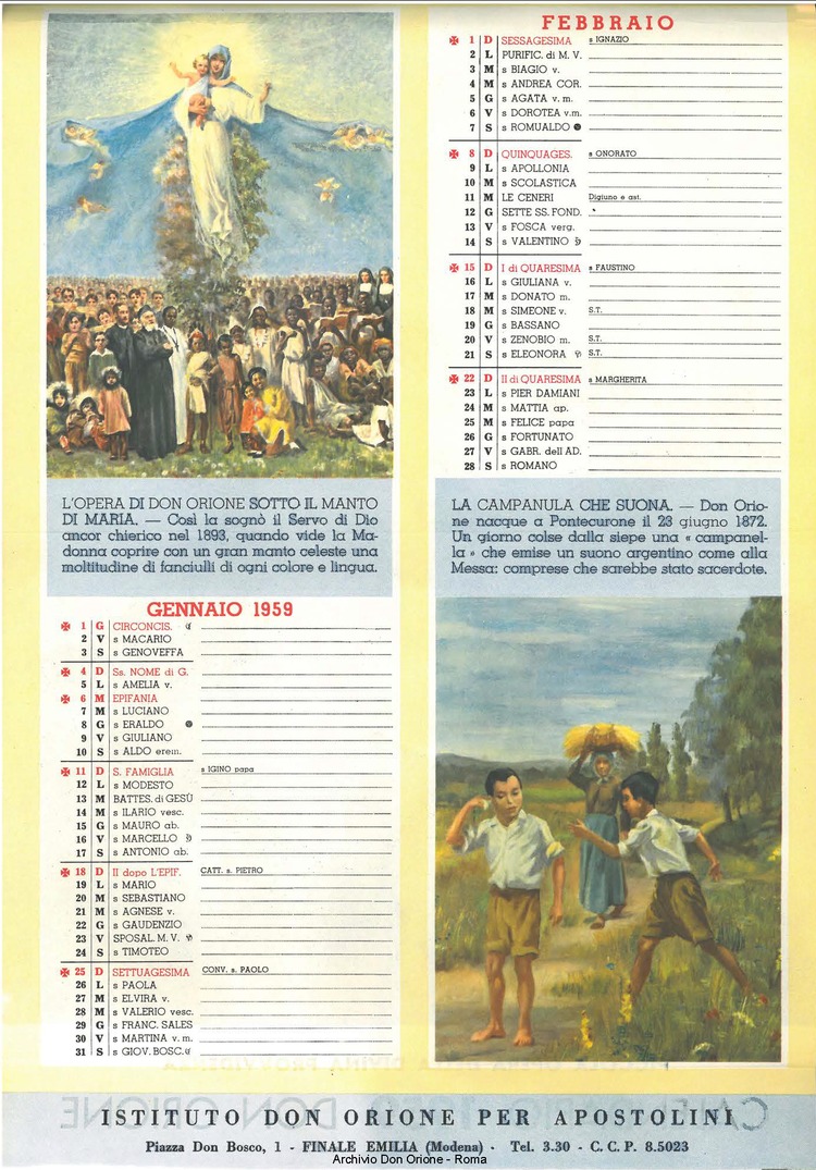 La piccola Opera della Divina Provvidenza, 53, 12, 01-12-1958 calendario, pagina 2