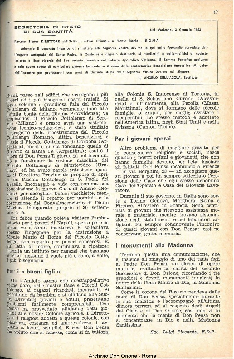 La piccola Opera della Divina Provvidenza, 58, 01, 01-01-1963, pagina 17