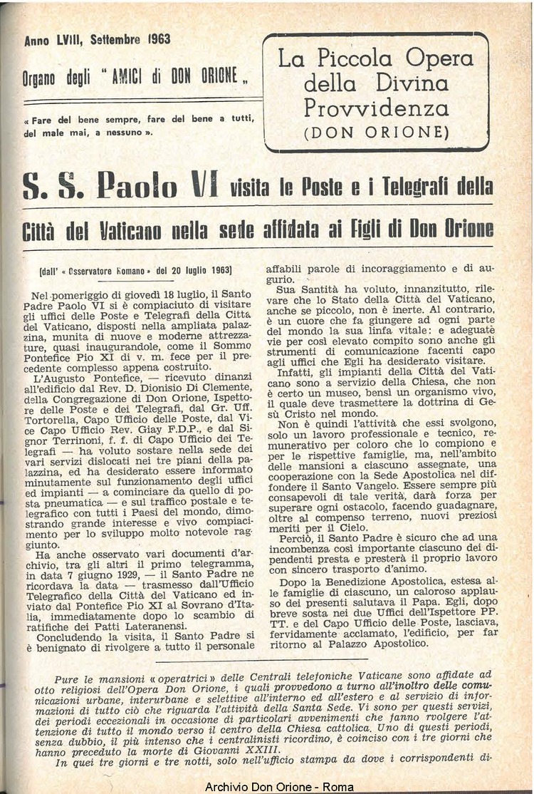 La piccola Opera della Divina Provvidenza, 58, 17, 01-09-1963, pagina 3
