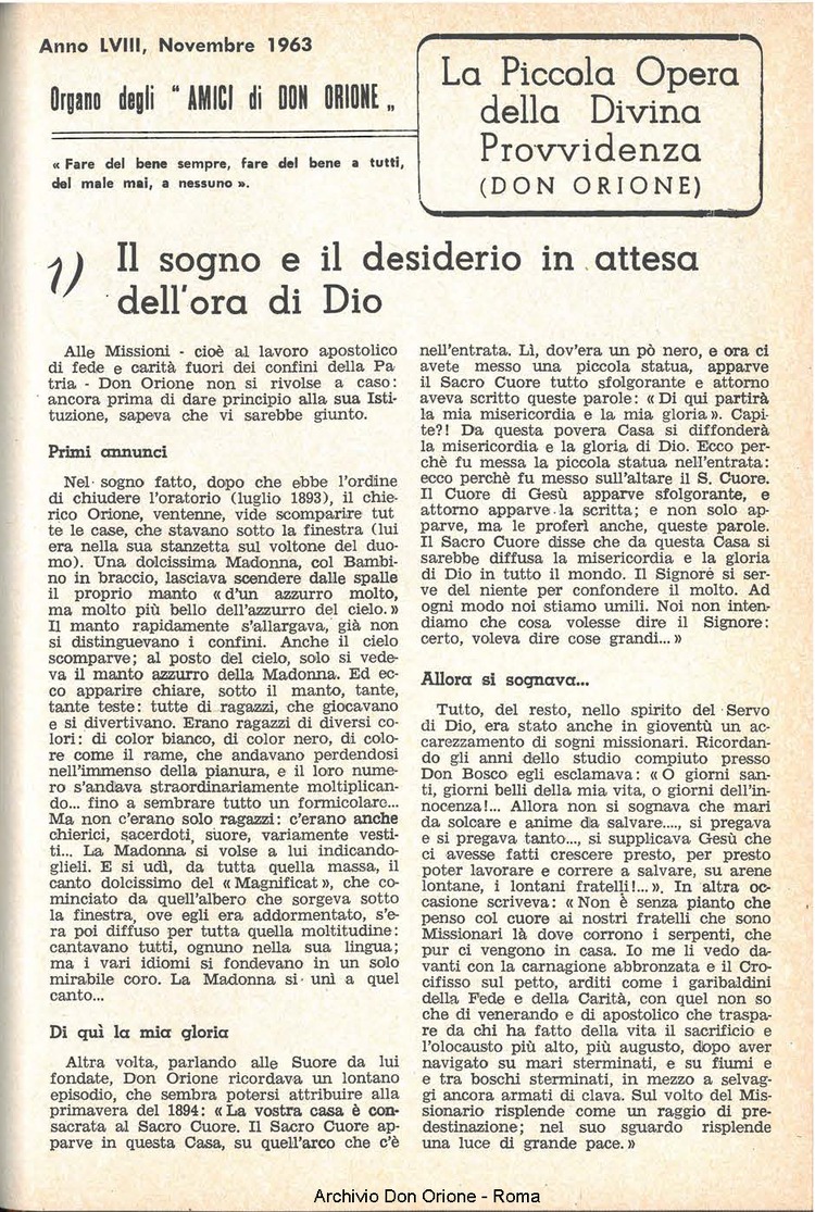 La piccola Opera della Divina Provvidenza, 58, 21, 01-11-1963, pagina 3