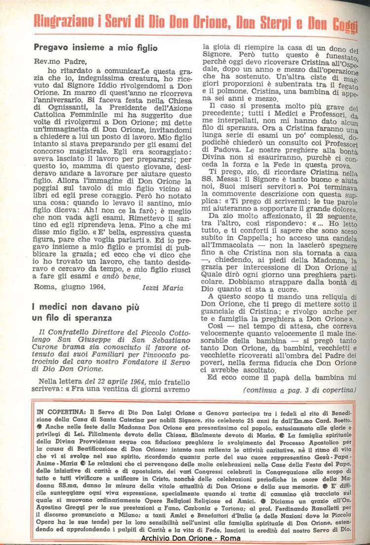 La piccola Opera della Divina Provvidenza, 59, 15, 01-08-1964, pagina 2