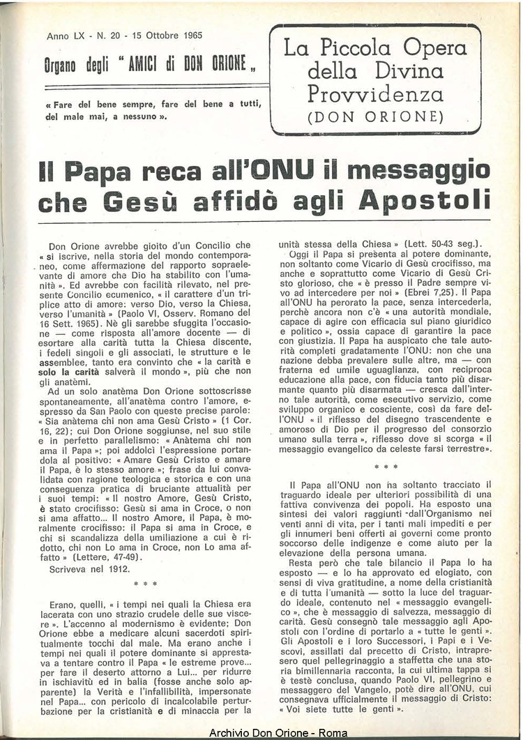 La piccola Opera della Divina Provvidenza, 60, 20, 15-10-1965, pagina 3