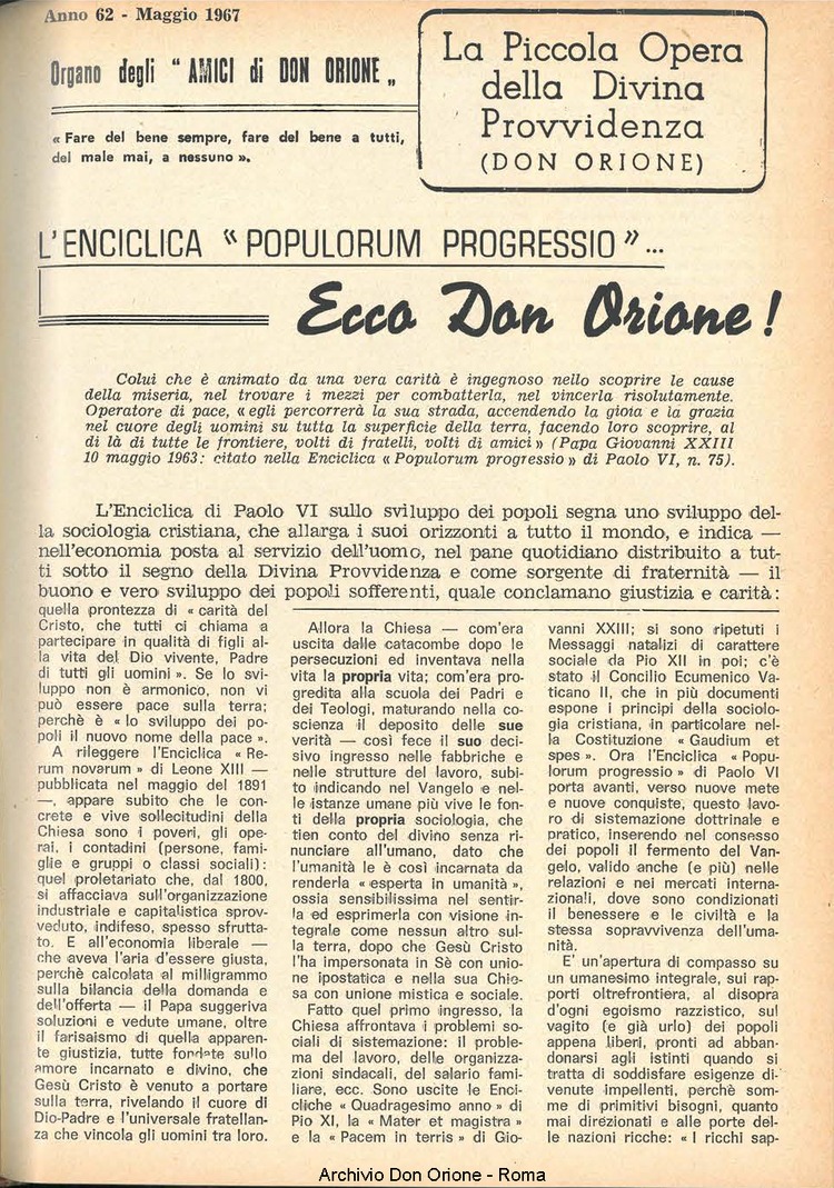 La piccola Opera della Divina Provvidenza, 62, 09, 01-05-1967, pagina 3