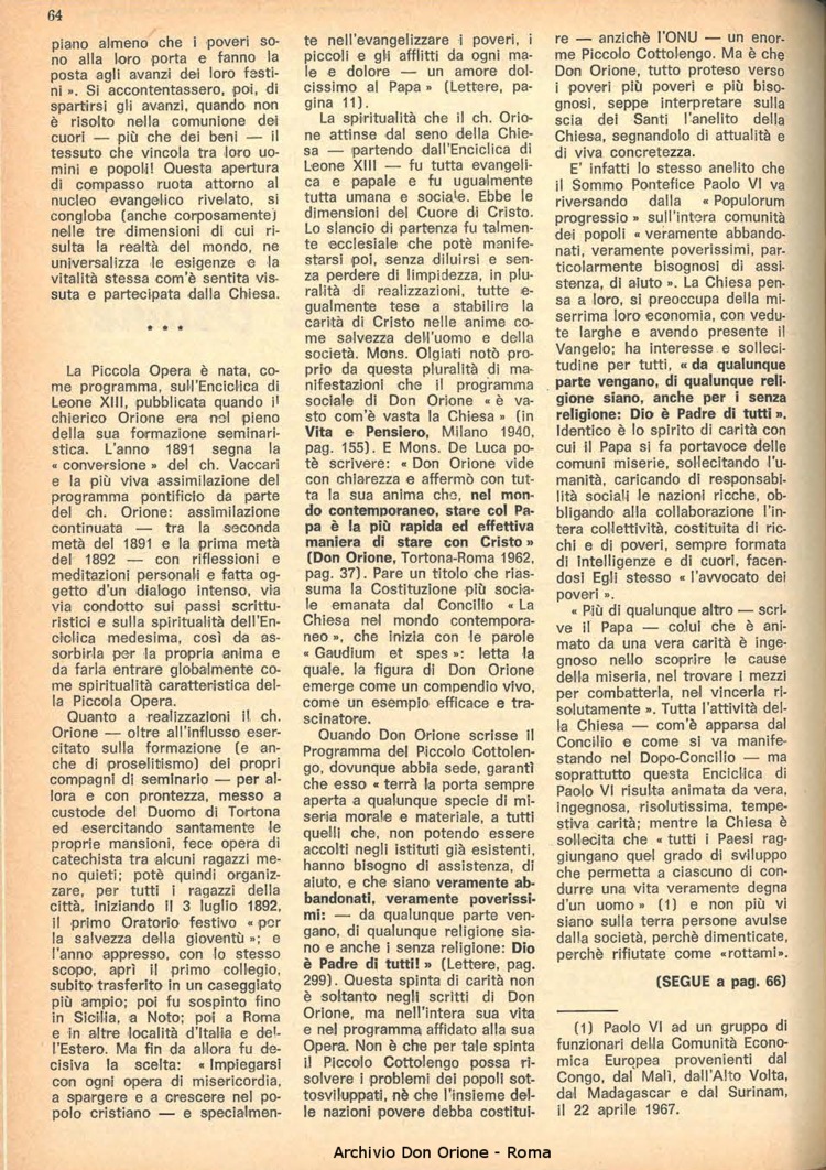 La piccola Opera della Divina Provvidenza, 62, 09, 01-05-1967, pagina 4