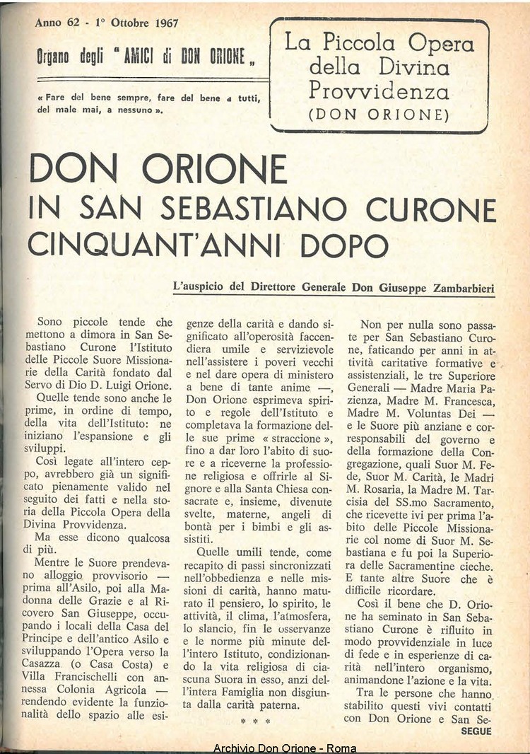 La piccola Opera della Divina Provvidenza, 62, 19, 01-10-1967, pagina 3