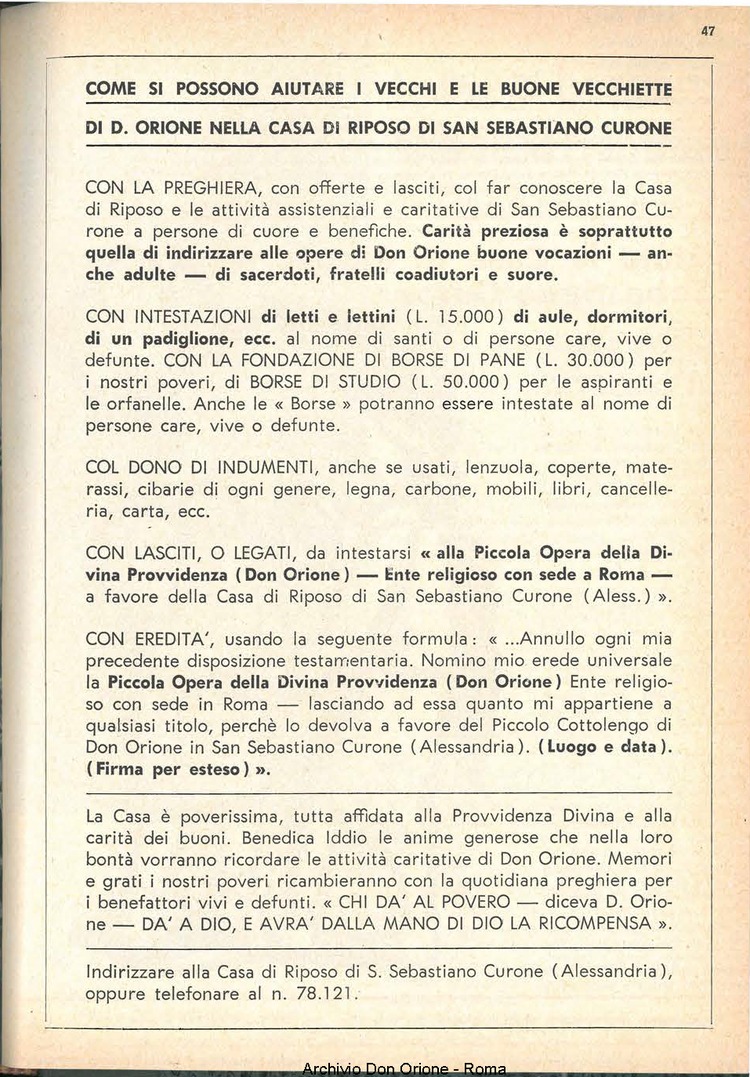 La piccola Opera della Divina Provvidenza, 62, 19, 01-10-1967, pagina 47