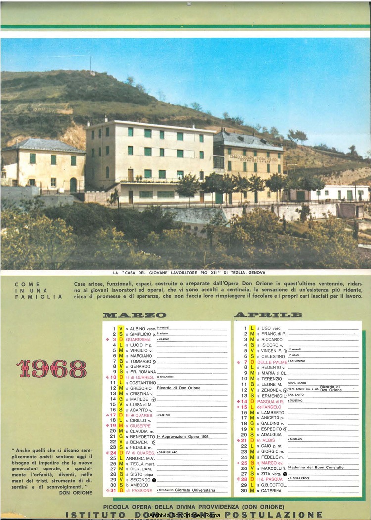 La piccola Opera della Divina Provvidenza, 62, 23, 01-12-1967 calendario, pagina 4