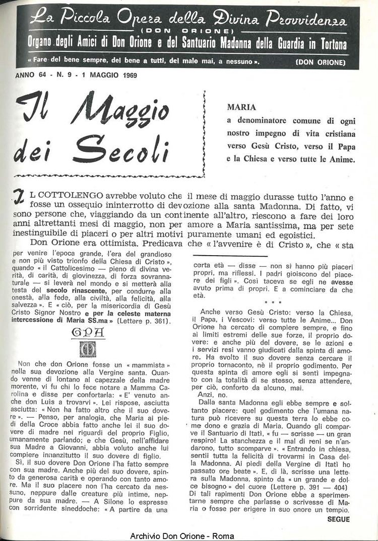La piccola Opera della Divina Provvidenza, 64, 09, 01-05-1969, pagina 3