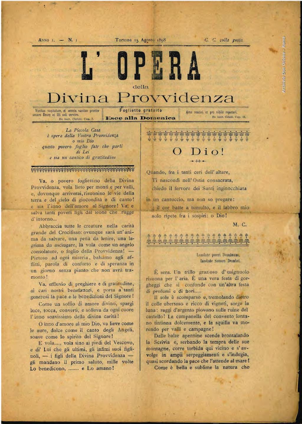 L'opera della Divina Provvidenza, 1, pagina 1