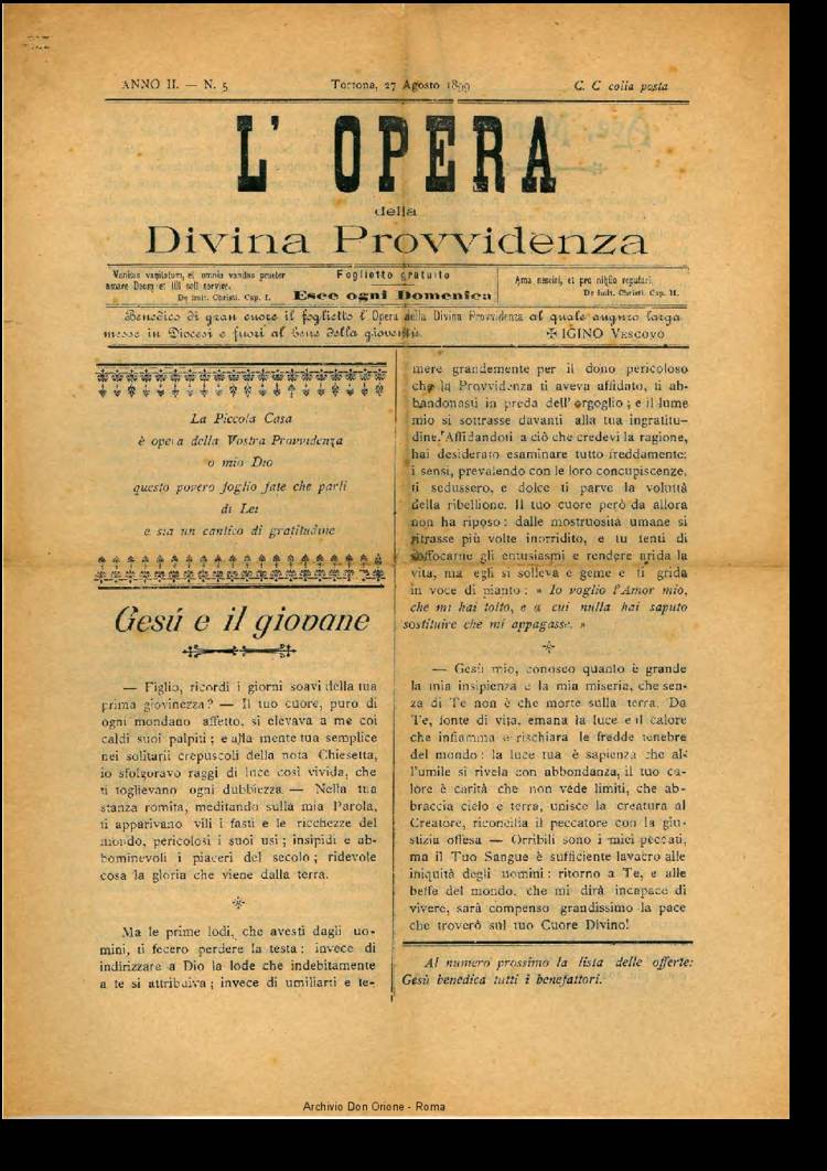 L'opera della Divina Provvidenza, 2, 5, 27-08-1899, pagina 1