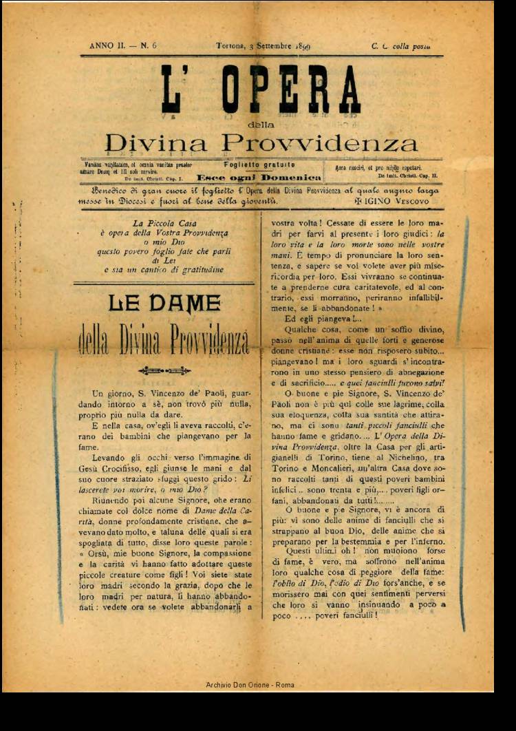 L'opera della Divina Provvidenza, 2, 6, 03-09-1899, pagina 1