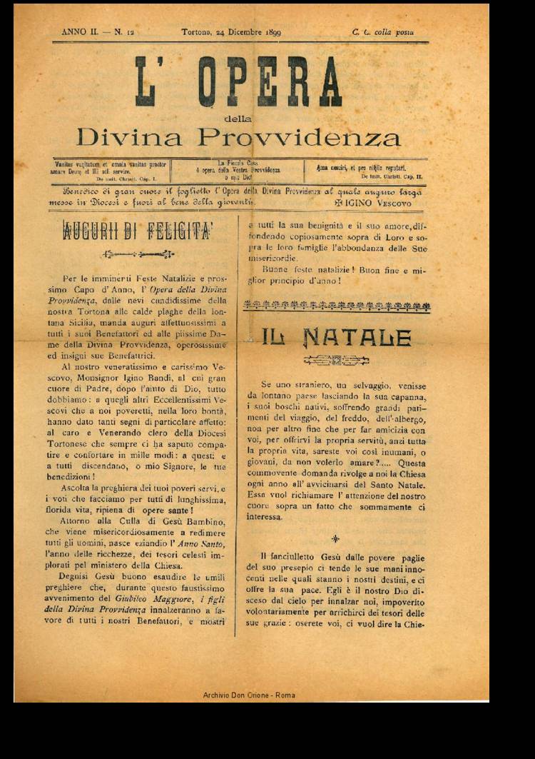 L'opera della Divina Provvidenza, 2, 12, 24-12-1899, pagina 1