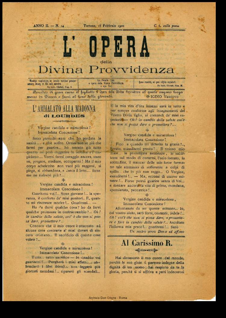 L'opera della Divina Provvidenza, 2, 14, 18-02-1900, pagina 1
