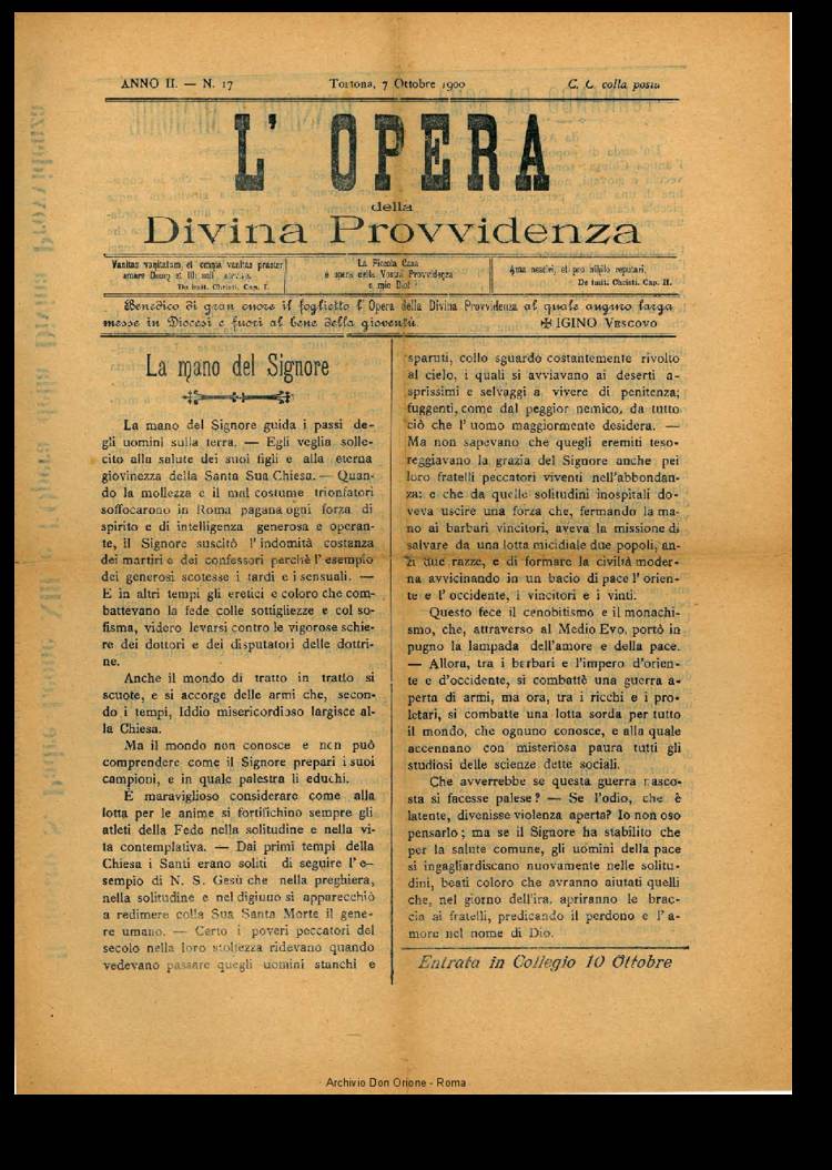 L'opera della Divina Provvidenza, 2, 17, 07-10-1900, pagina 1