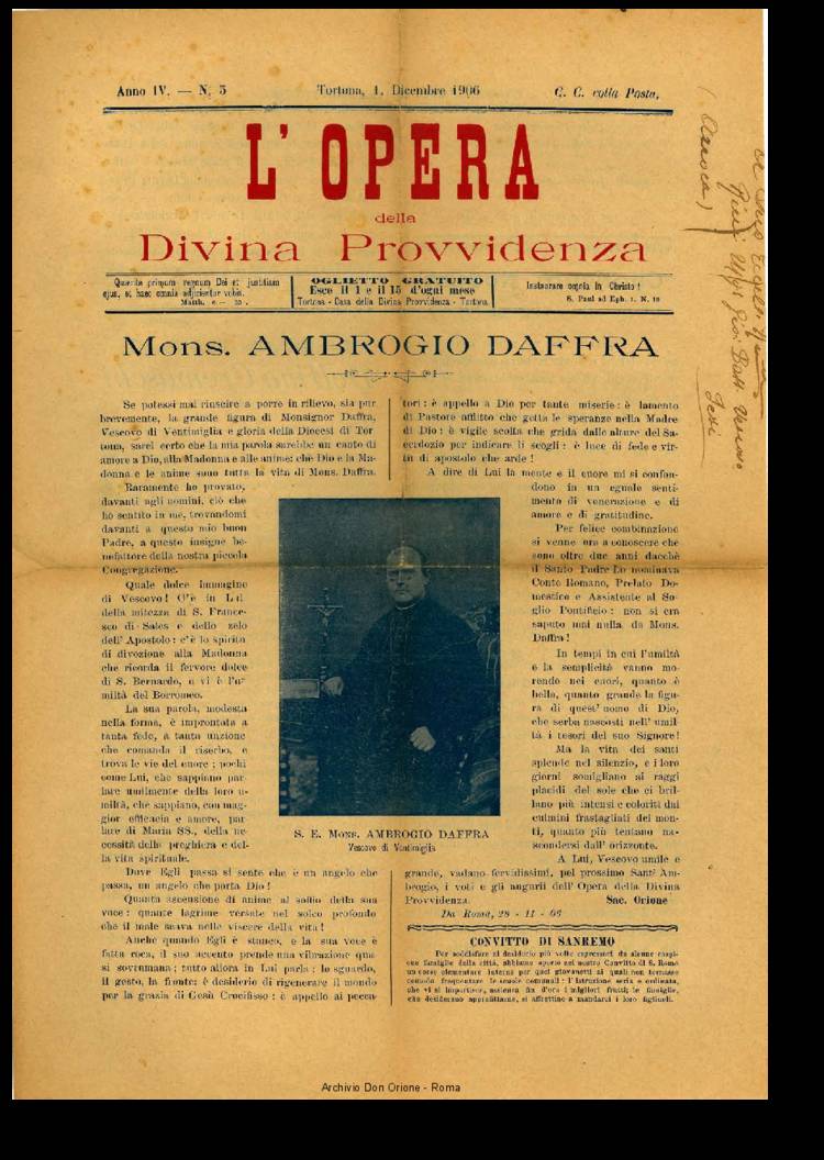 L'opera della Divina Provvidenza, 4, 3, 01-12-1906, pagina 1