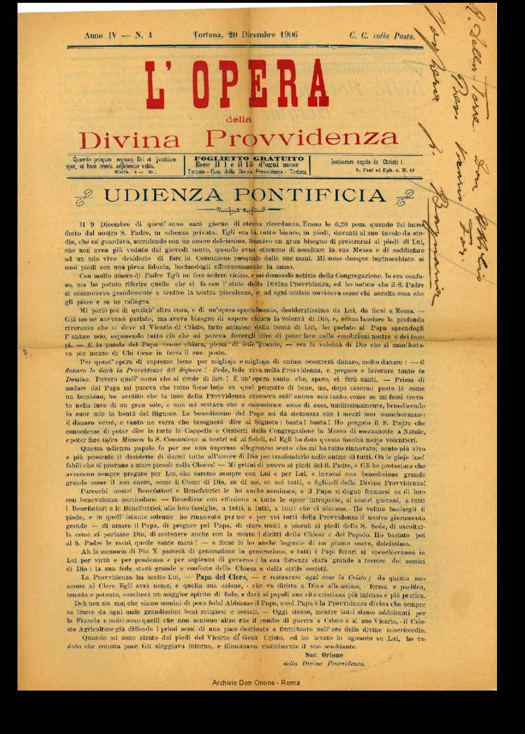 L'opera della Divina Provvidenza, 4, 4, 20-12-1906, pagina 1