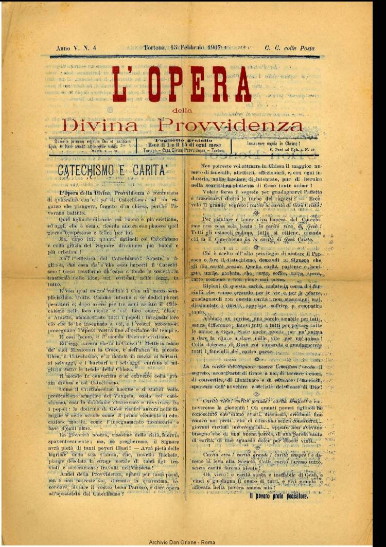L'opera della Divina Provvidenza, 5, 4, 15-02-1907, pagina 1