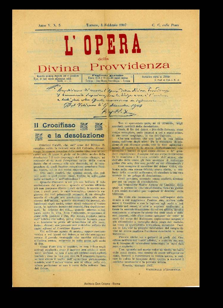 L'opera della Divina Provvidenza, 5, 5, 04-02-1907, pagina 1