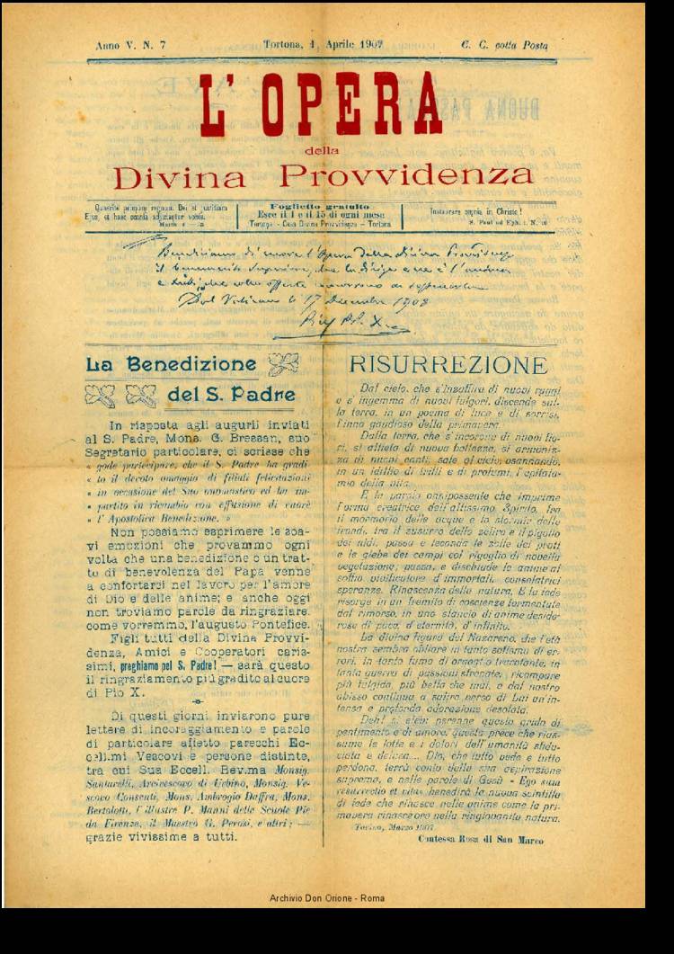 L'opera della Divina Provvidenza, 5, 7, 01-04-1907, pagina 1