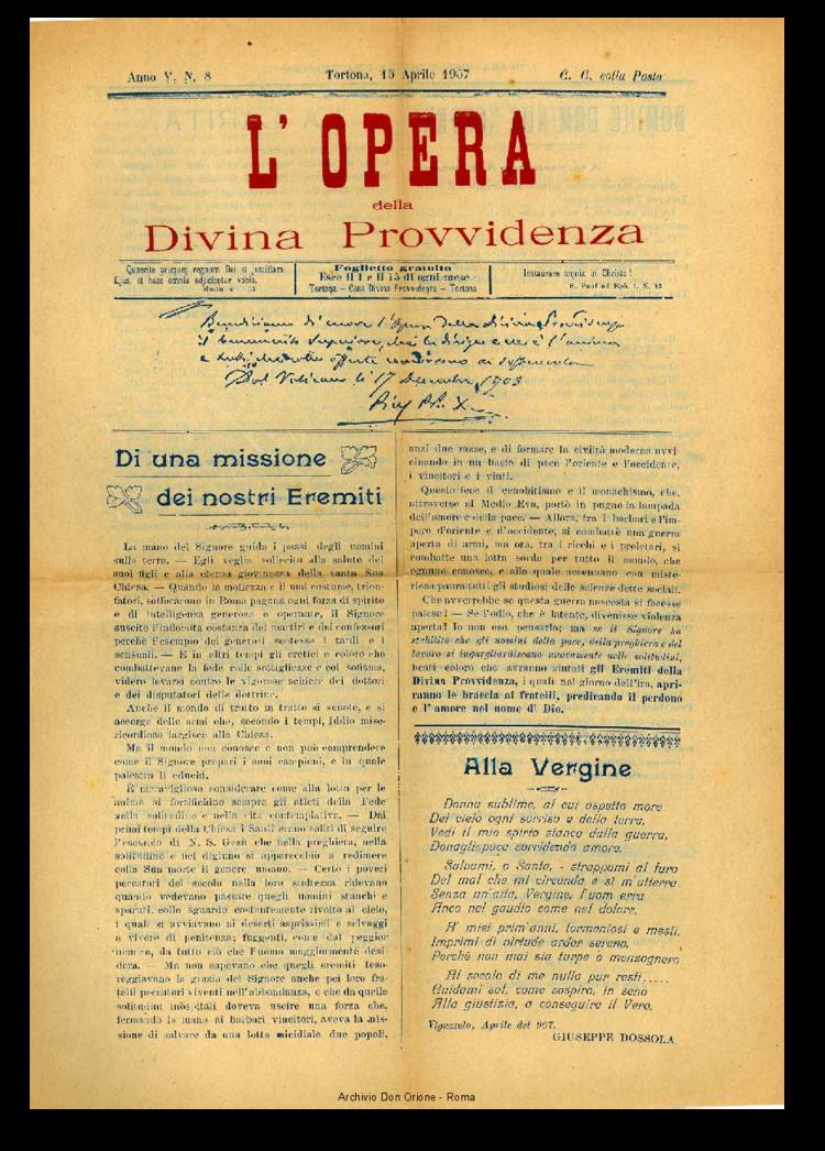 L'opera della Divina Provvidenza, 5, 8, 15-04-1907, pagina 1