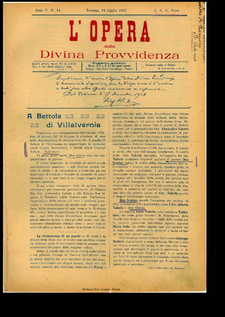 L'opera della Divina Provvidenza, 5, 14, 15-07-1907, pagina 1
