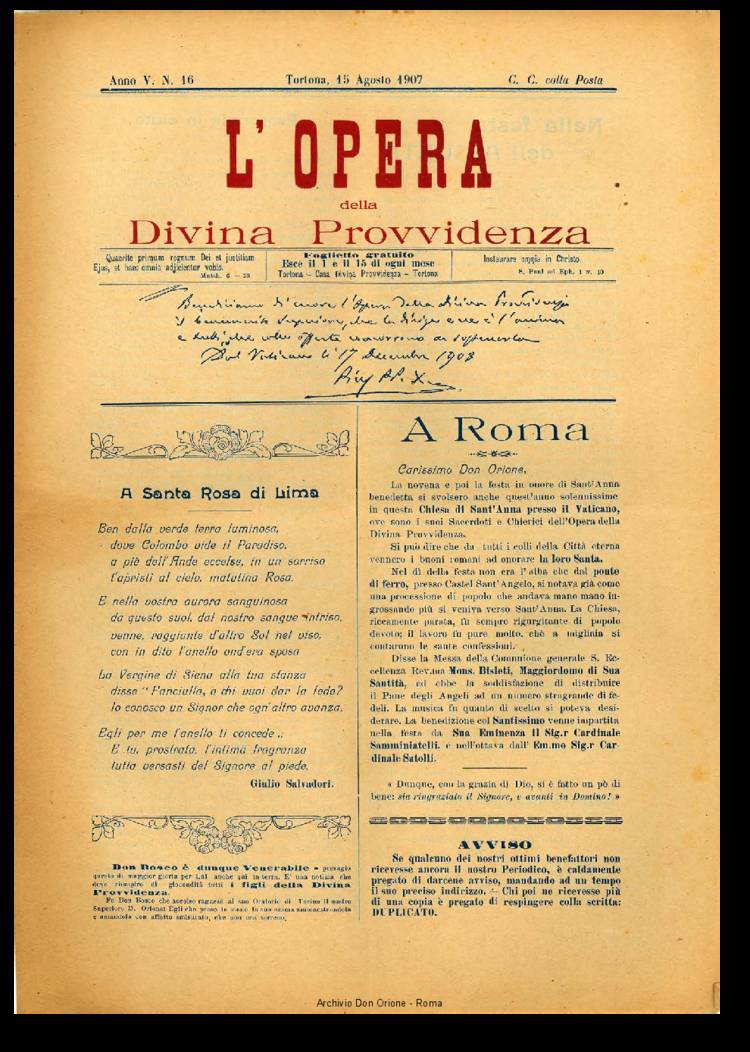 L'opera della Divina Provvidenza, 5, 16, 15-08-1907, pagina 1