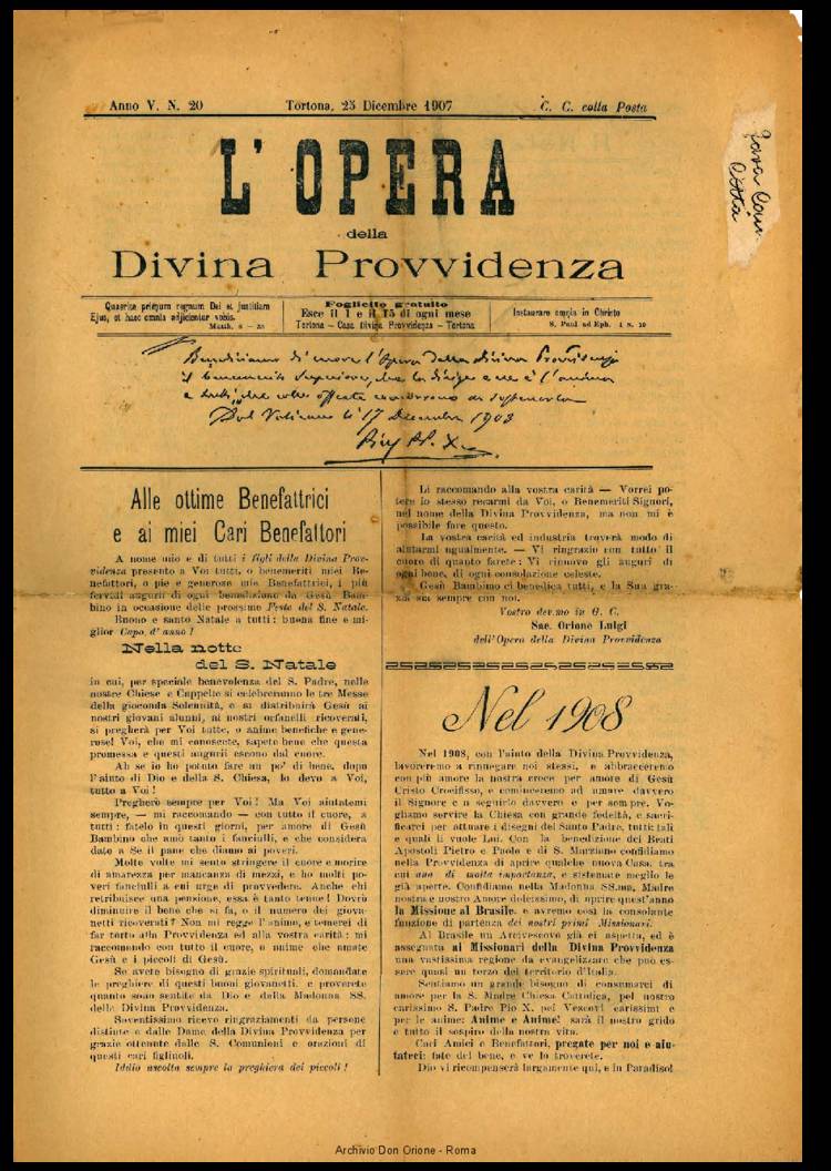L'opera della Divina Provvidenza, 5, 20, 23-12-1907, pagina 1