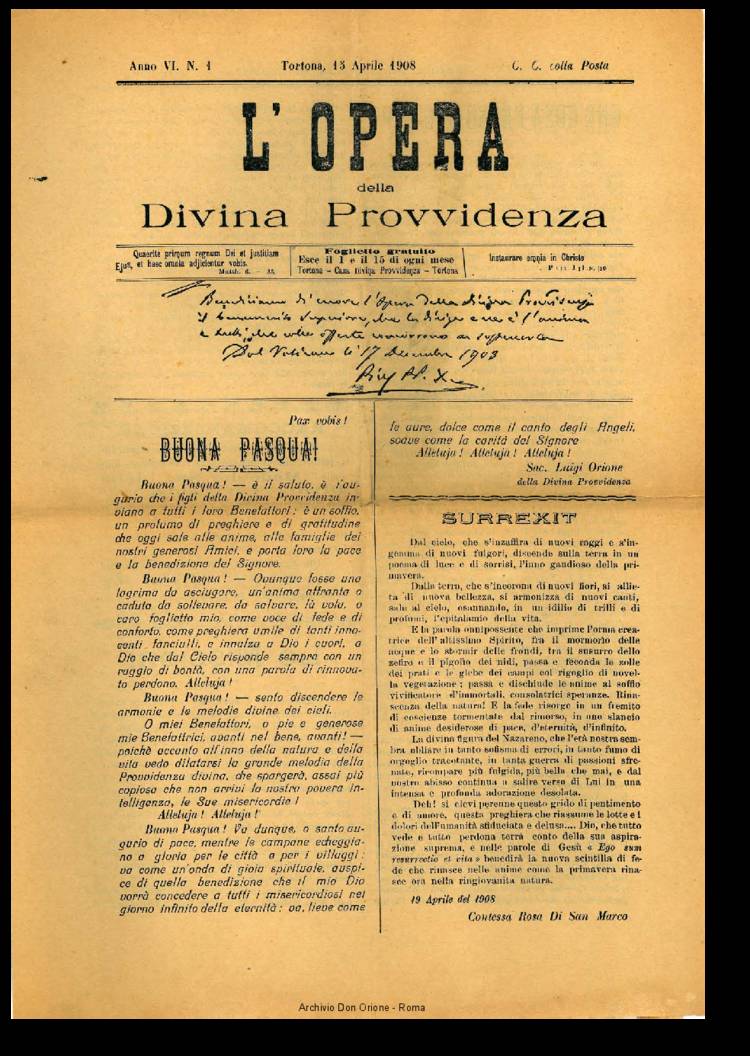 L'opera della Divina Provvidenza, 6, 01, 13-04-1908, pagina 1
