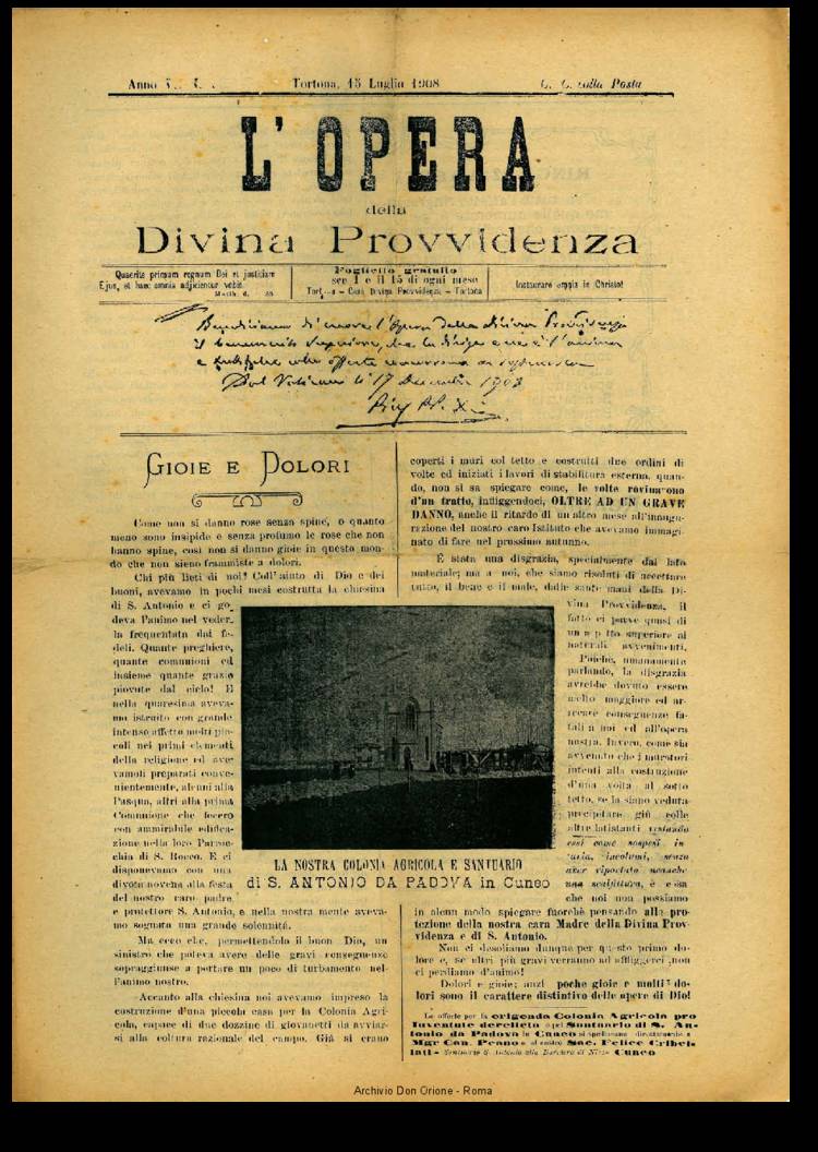 L'opera della Divina Provvidenza, 6, 06, 15-07-1908, pagina 1