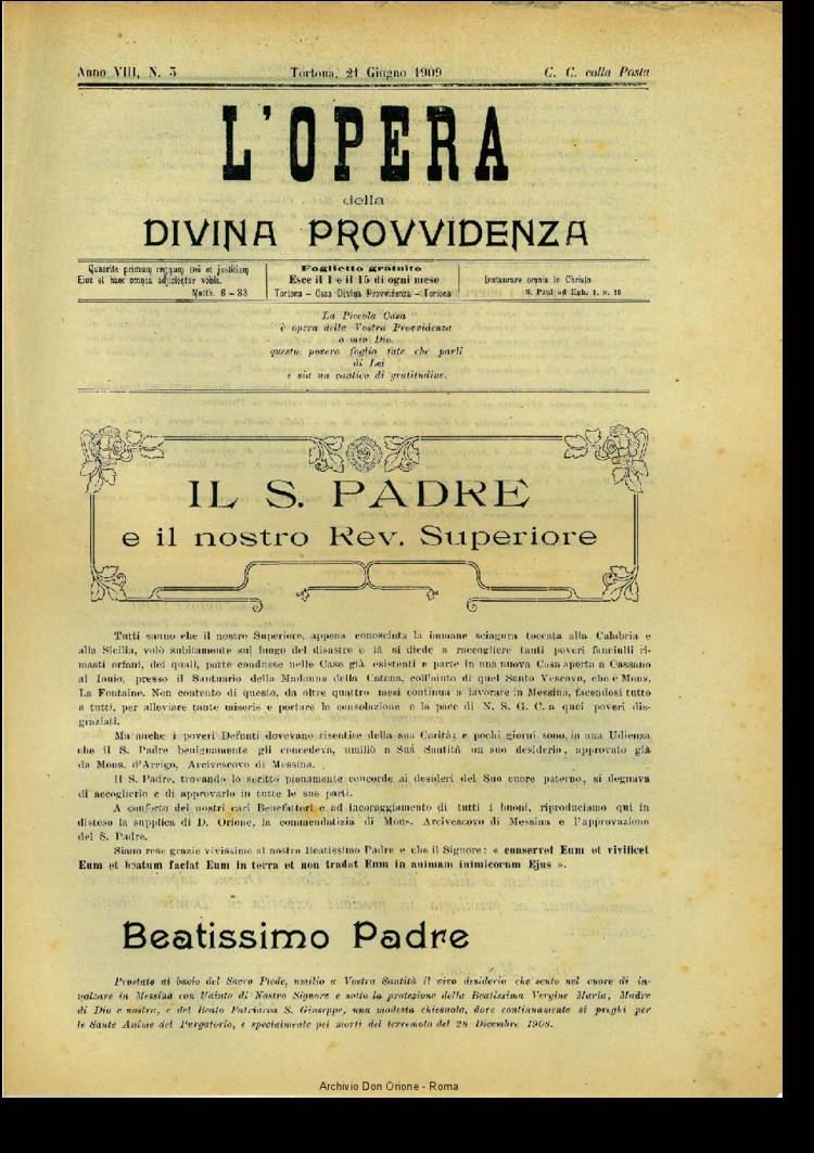 L'opera della Divina Provvidenza, 8, 03, 21-06-1909, pagina 1