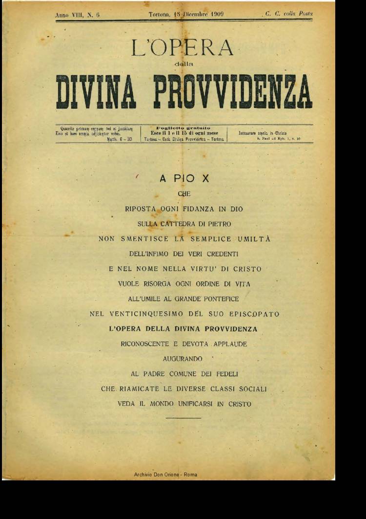 L'opera della Divina Provvidenza, 8, 06, 15-12-1909, pagina 1