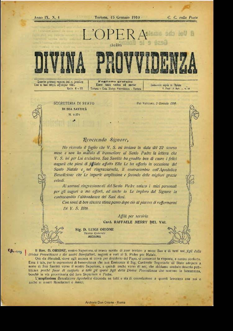 L'opera della Divina Provvidenza, 9, 01, 15-01-1910, pagina 1