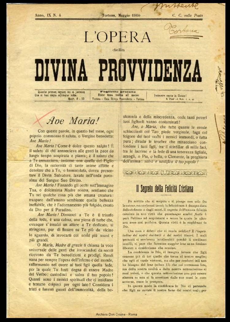 L'opera della Divina Provvidenza, 9, 04, 01-05-1910, pagina 1
