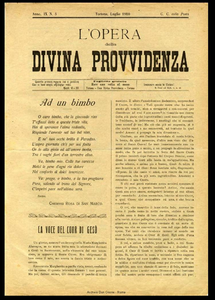 L'opera della Divina Provvidenza, 9, 05, 01-07-1910, pagina 1