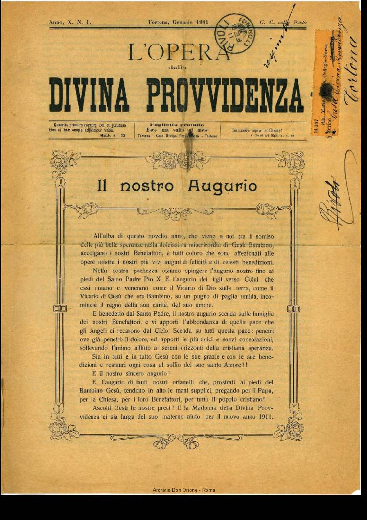 L'opera della Divina Provvidenza, 10, 01, 01-01-1911, pagina 1