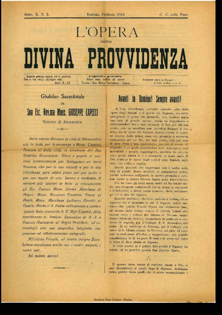 L'opera della Divina Provvidenza, 10, 02, 01-02-1911, pagina 1