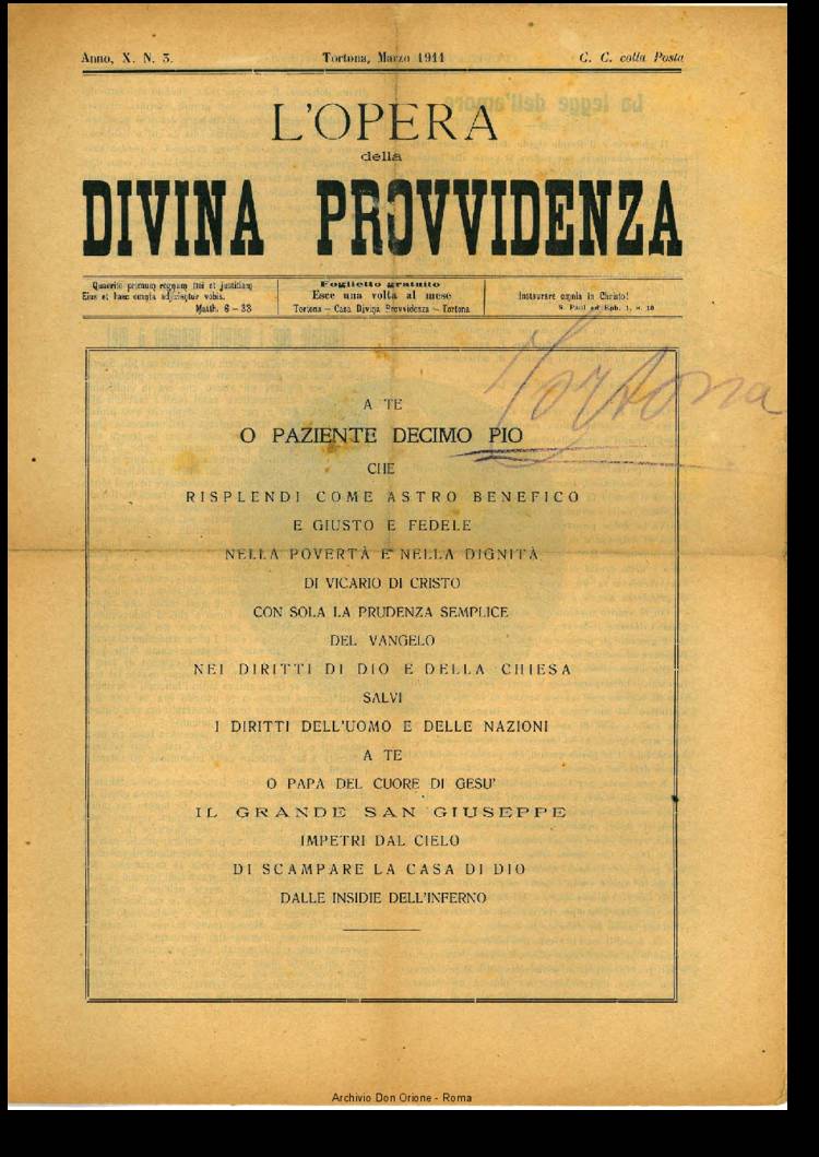 L'opera della Divina Provvidenza, 10, 03, 01-03-1911, pagina 1
