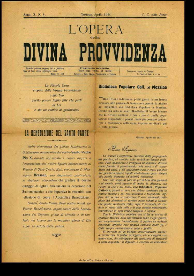 L'opera della Divina Provvidenza, 10, 04, 01-04-1911, pagina 1