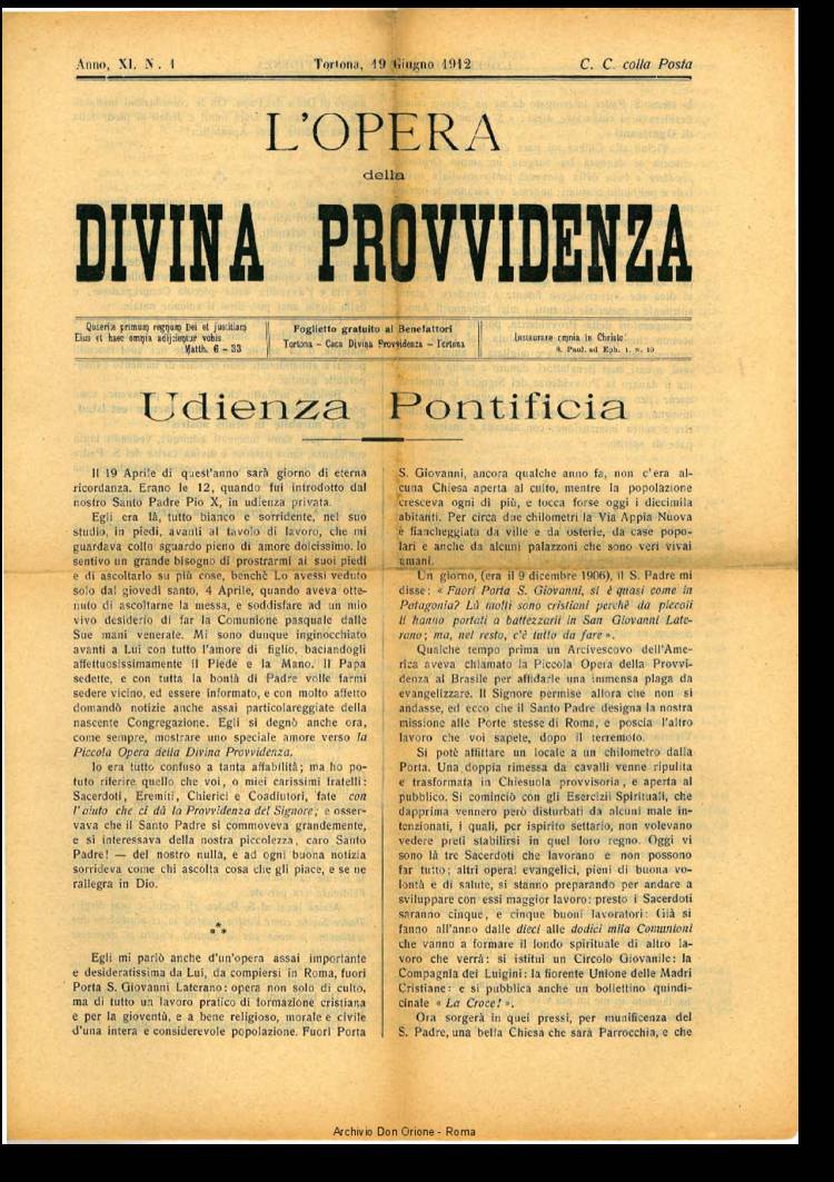 L'opera della Divina Provvidenza, 11, 01, 19-06-1912, pagina 1