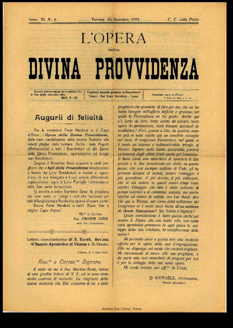 L'opera della Divina Provvidenza, 11, 04, 24-12-1912, pagina 1