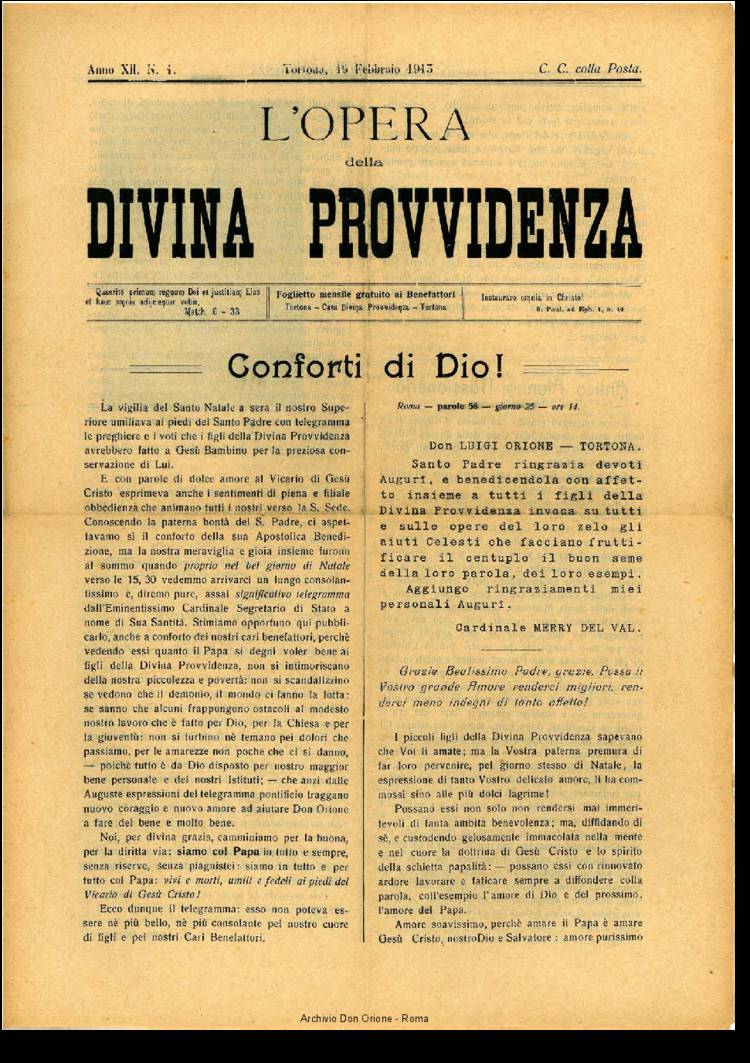L'opera della Divina Provvidenza, 12, 01, 15-02-1913, pagina 1