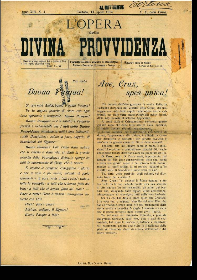 L'opera della Divina Provvidenza, 13, 01, 11-04-1914, pagina 1