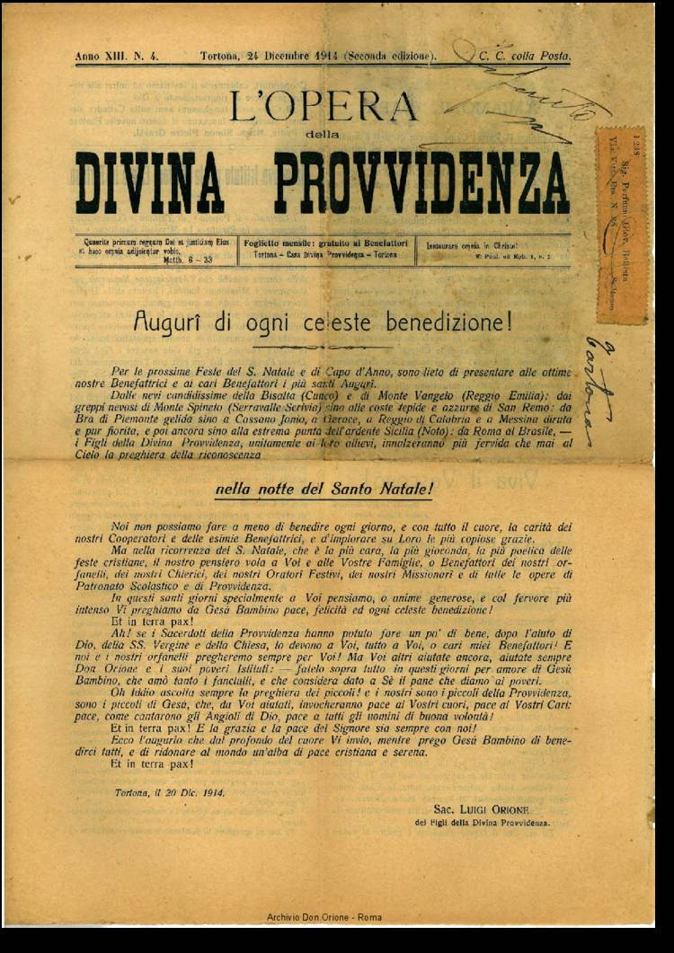 L'opera della Divina Provvidenza, 13, 04, 24-12-1914, pagina 1