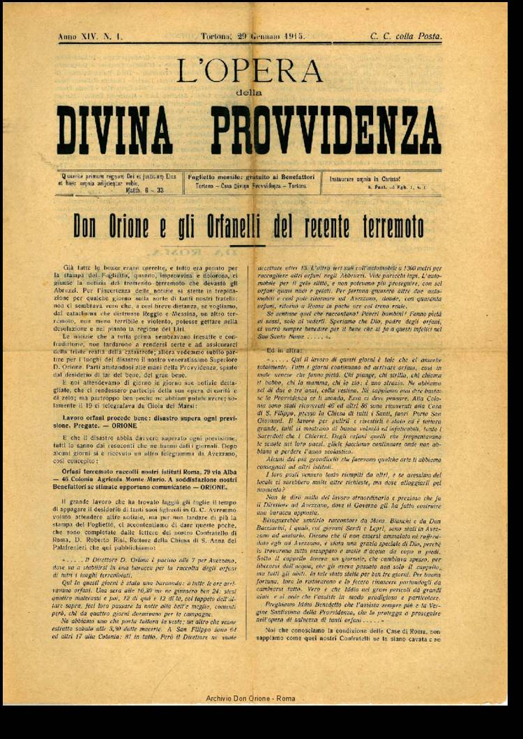L'opera della Divina Provvidenza, 14, 01, 29-01-1915, pagina 1