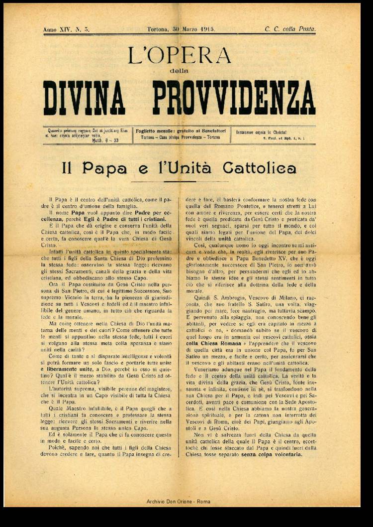 L'opera della Divina Provvidenza, 14, 03, 30-03-1915, pagina 1