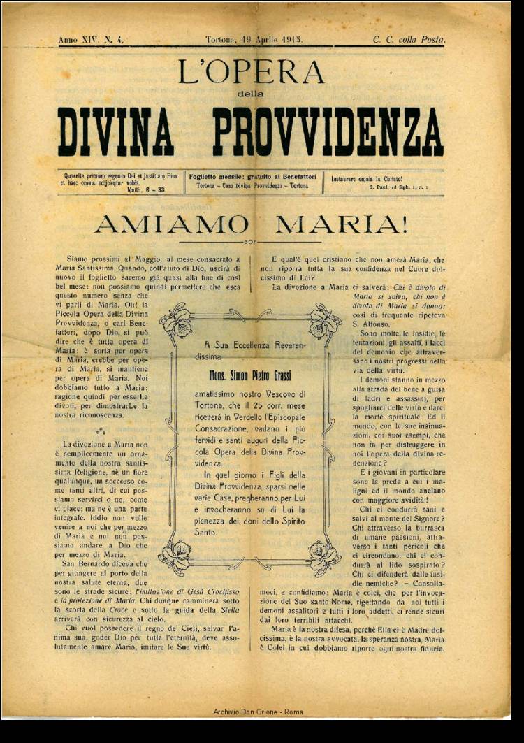 L'opera della Divina Provvidenza, 14, 04, 19-04-1915, pagina 1